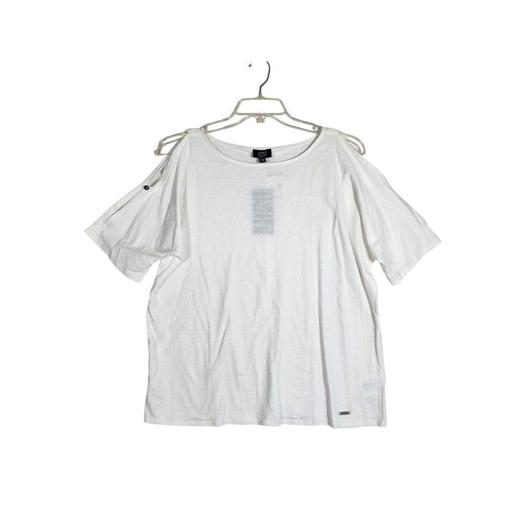Jones New York Signature NWT M White Top Cotton Slub Cold Shoulder Casual Summer